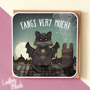 Tarjetas de agradecimiento / Tarjeta de agradecimiento lindo / Divertido gracias / Amigo gracias / Colmillos mucho / Tarjeta de gato / CT01