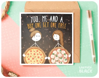Funny Lesbian Couple Love Card / Wife Birthday, Anniversary Card Girlfriend, LGBT love card, Mrs and Mrs, Pizza love card, Valentines SM110A