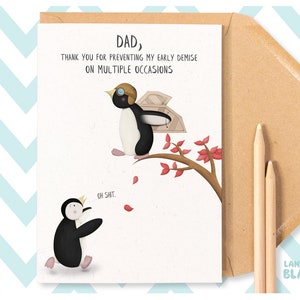 Lustige Pinguine Vatertag Papa Geburtstagskarte, Held Dad Danke Vatertag illustriert Pinguine von Sohn oder Tochter PE10