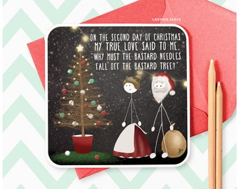 Needles Funny Merry Christmas Greeting Card, Santa Mrs Claus Real Xmas Tree Cheeky Naughty Rude Fun Poem Rhyme Joke Holiday Stickman XS21