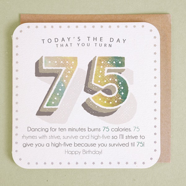 Fun 75th birthday card, 75 today Happy 75th Birthday greeting card, Nan, Grandad, Gran, Mum, Dad, Uncle, Aunt, Fun Facts NN75