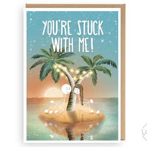 Carte de mariage pour femme, carte de mariage pour mari, anniversaire de mari, anniversaire, engagement, anniversaire de femme, vous êtes coincé avec moi WW03