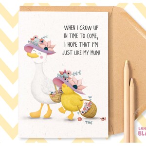 Al igual que mi madre Linda tarjeta de felicitación para el día de la madre Cumpleaños de mamá, dulce poema de ilustración de Daughter Spring Chicks Duck Flowers / PE13