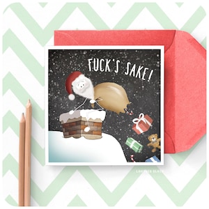 Hole in Sack Funny Christmas Greeting Card, Stickman Santa Fun Rude Cheeky Naughty Humour Holiday Xmas Friends Family Colleagues XS04