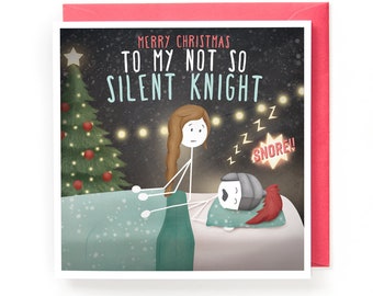 Not So Silent Knight, Funny Merry Christmas Stickman Greeting Card, Husband Boyfriend Partner Xmas Pun Love Festive Holiday XS35