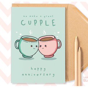 Great Cupple, słodka karta rocznicowa mąż żona chłopak dziewczyna, gra słów kawaii ilustracja herbata kawa miłośnik, szczęśliwa rocznica