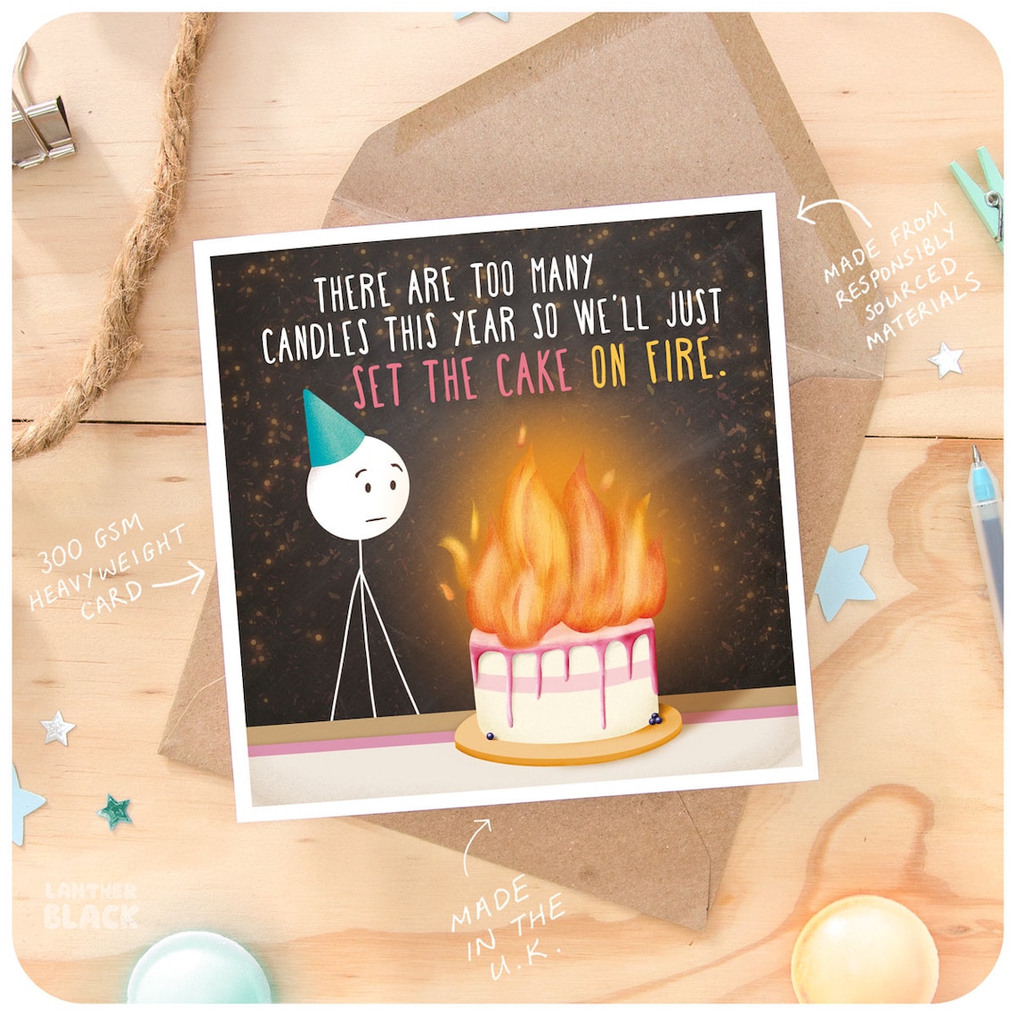 Too Many Candles Funny Happy Birthday Greeting Card Set the Etsy
