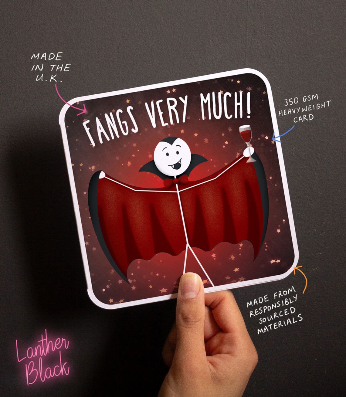 Work Card Fangs Funny Thank You Card / Fangs Very Much / Thanks Friend Card / Vampire ...