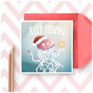 Qualle Lustig Wortspiel Weihnachtskarte, nettes Wortspiel Qualle See Surfer Schwimmer Sailor Weihnachten Urlaub Alternative Nachbar Freund XC03