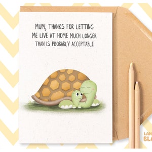 Living at Home Turtles Lustige Muttertag Mama Geburtstag Grußkarte, Süße Karte von Sohn Tochter Bumerang Illustration Danke Mama