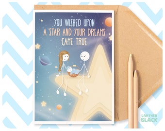 Dreams Came True, Cute New Baby Congratulations Card Little Boy Welcome to the World, New Parents Son New Grandson Nephew Godson WW28