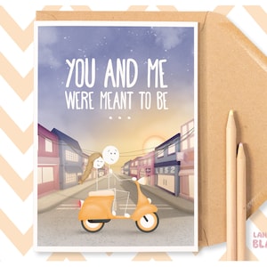 Leuke Scooter Paar Liefdeskaart, Vriend Vriendin Vrouw Man, Verjaardag Valentijnsdag, Avontuur Bedoeld om Lo-fi te zijn, WW21