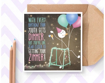 Zimmerframe - Funny Birthday Greeting Card, Fun Cheeky Humour Sarcastic Getting Old, Friend Sister Brother Mum Dad 30th 40th 50th 60th 70th