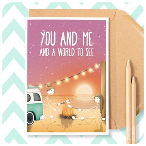 Você e eu e um mundo para ver, cartão de amor LGBT lésbico Aniversário Esposa Parceira Namorada Sra. Objetivos de casal Vanlife Viagem WW04A