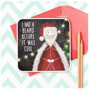 Drôle de barbe Carte de Noël, Santa Stickman Illustration Hipster pour papa Fils Frère Oncle Petit ami Mari, Noël Holiday Humour Blague, XS15