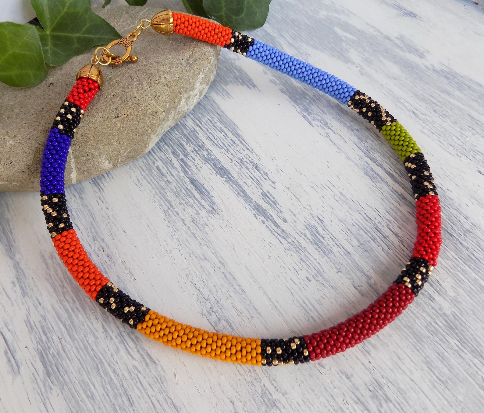 Beaded Rope. Seed Bead Crochet Necklace. African Style Necklace. Bead ...