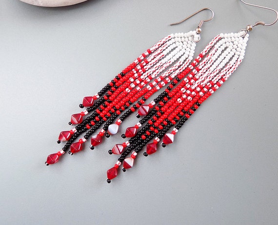 Hand beaded earrings extra long Gala design main image 0