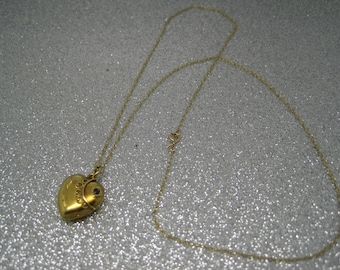 Antique gold and sapphire heart pendant and chain