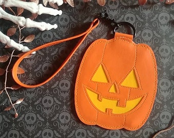 Jack-O-Lantern - Classic Jack - Orange & Yellow - Carved Pumpkin Coin Purse - Halloween Spooky Cute Creepy Pouch Bag - Handmade Vinyl