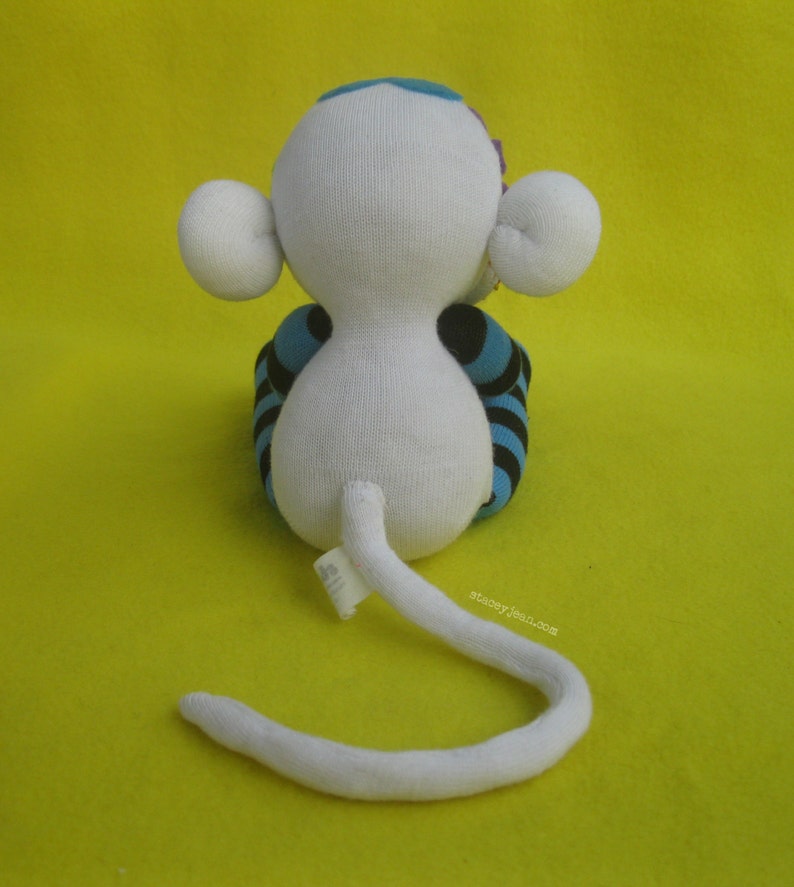 Blue Sugar Skull Sock Monkey DIY Kit White Body Handmade Plush Doll Dia de los Muertos Day of the Dead image 5