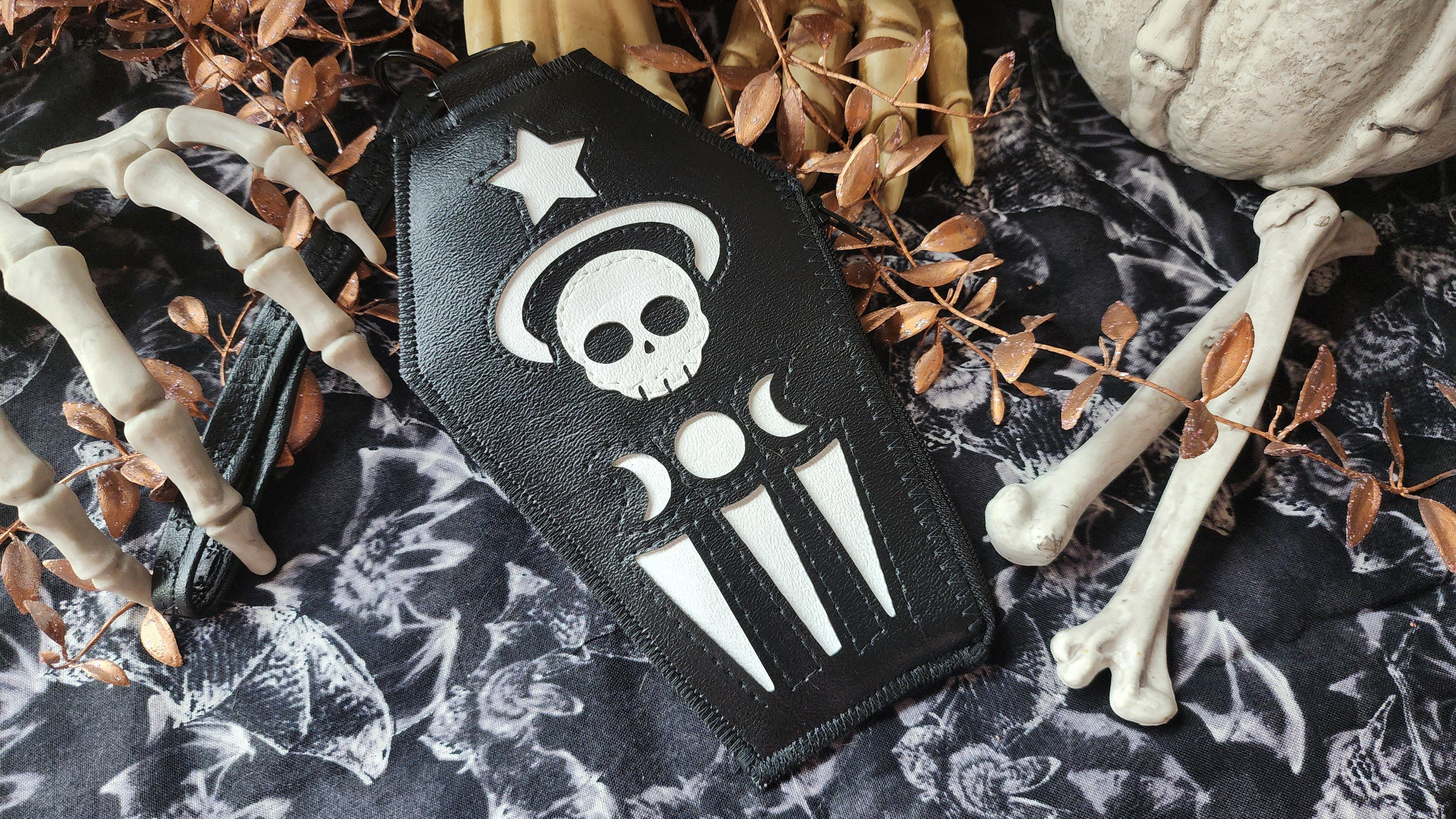 Handmade Celestial Coffin Vinyl Halloween Coin Purse - Spooky Kawaii Pouch