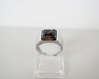 Adjustable signet ring Silver 925, Square Orgonite, Quartz, Shungite, Hemathite, Protective, Energetic, Soothing,Handmade Orgonite, 119524.