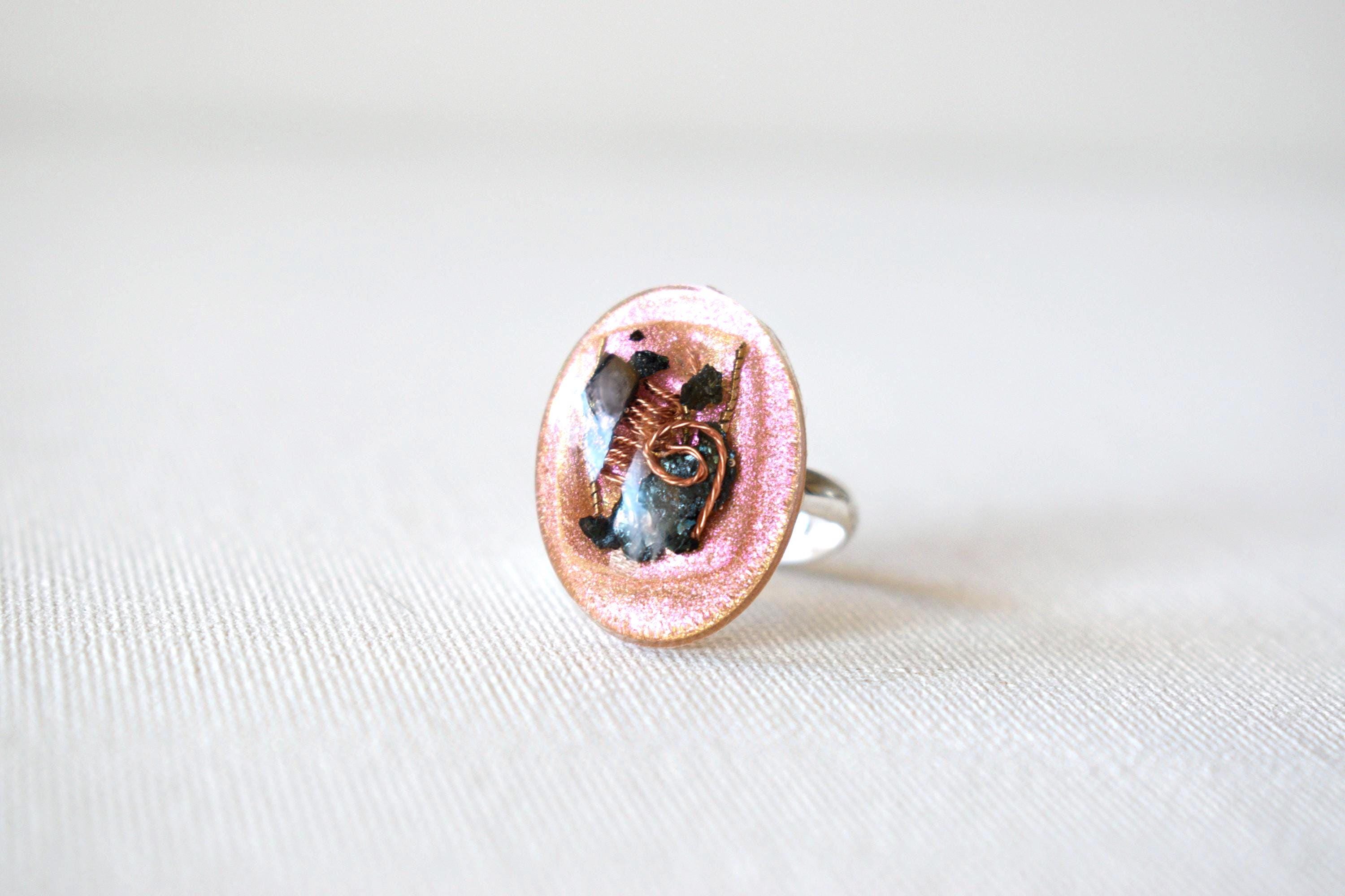 Bague réglable, Orgonite réalisée suivant les travaux du Dr Wilhem Reich biophysicien, Bijou original - 127125