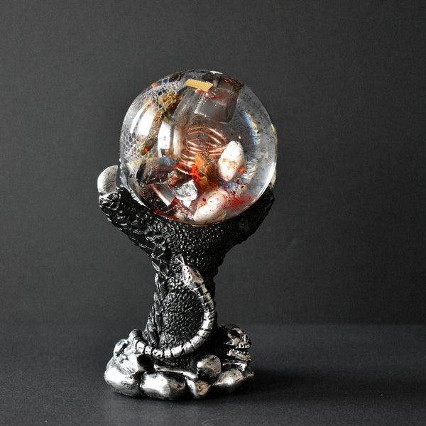 Orgonite sphère, griffe de dragon, bouclier de protection, éveil spirituel, Fabrication artisanale française en résine cristal, 80622