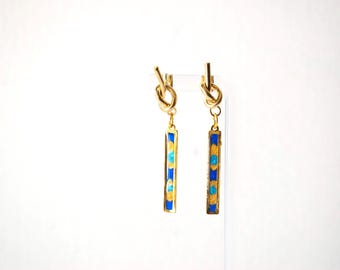 Boucle D'oreille Ancienne Vintage En Métal Doré Avec Pierres (résine & Cristal) - Occasion