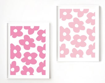 Set of 2 Prints Pastel Flowers Digital Print Wall Art Pink Flower Market Poster Aesthetic Botanical Floral Minimalist Daisy Daisies Abstract