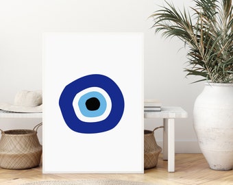 Evil Eye Print Greece Wall Art Greek Printable Blue Poster Digital Aesthetic Minimalist Modern Art Nazar Mykonos Santorini Boho Prints Gift