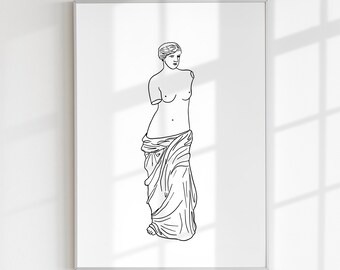 Venus Greek Statue Print Wall Art Mythology Printable Poster Digital Prints Aesthetic Downloable Line Art Minimalist Abstract Greek Goddess