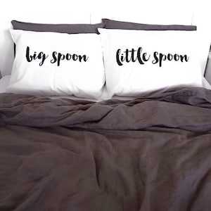 Pillowcases Big Spoon Little Spoon White Pillow cases 100% Cotton Printed Pillows Pillow Case Set Cover KYOUSTUFF