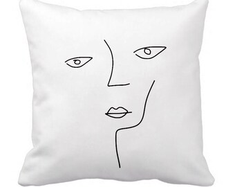 Face Pillowcase Picasso Style Sketch Line Drawing Art Pillow Etsy