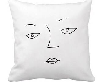 Face Pillowcase Picasso Style Sketch Line Drawing Art Pillow Etsy
