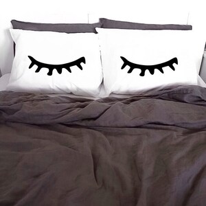 Pillowcases Sleepy Eyes White Pillow cases 100% Cotton Printed Pillows Gift Closed Sleeping Eyes Lashes Pillow Case Set Cover KYOUSTUFF