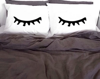 Pillowcases Sleepy Eyes White Pillow cases 100% Cotton Printed Pillows Gift Closed Sleeping Eyes Lashes Pillow Case Set Cover KYOUSTUFF