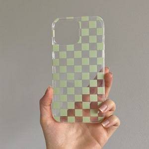 Checkered iPhone Case Clear Checkerboard Checker Pastel Phone Cover Aesthetic Retro Korean Art Kawaii Cute Trendy iPhone 11 12 13 14 15 Gift