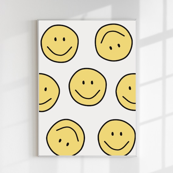 Yellow Smiley Faces Print Wall Art Smileys Poster Digital Etsy