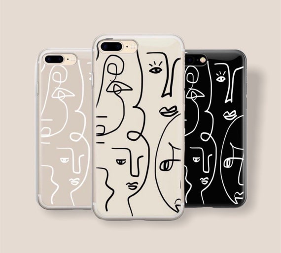 Faces Iphone Case Line Art Abstract Face Drawing Aesthetic Etsy