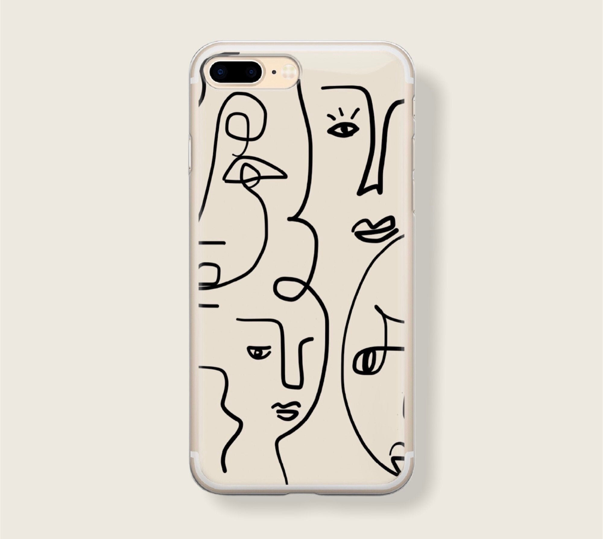 Faces Iphone Case Line Art Abstract Face Drawing Aesthetic Etsy Israel
