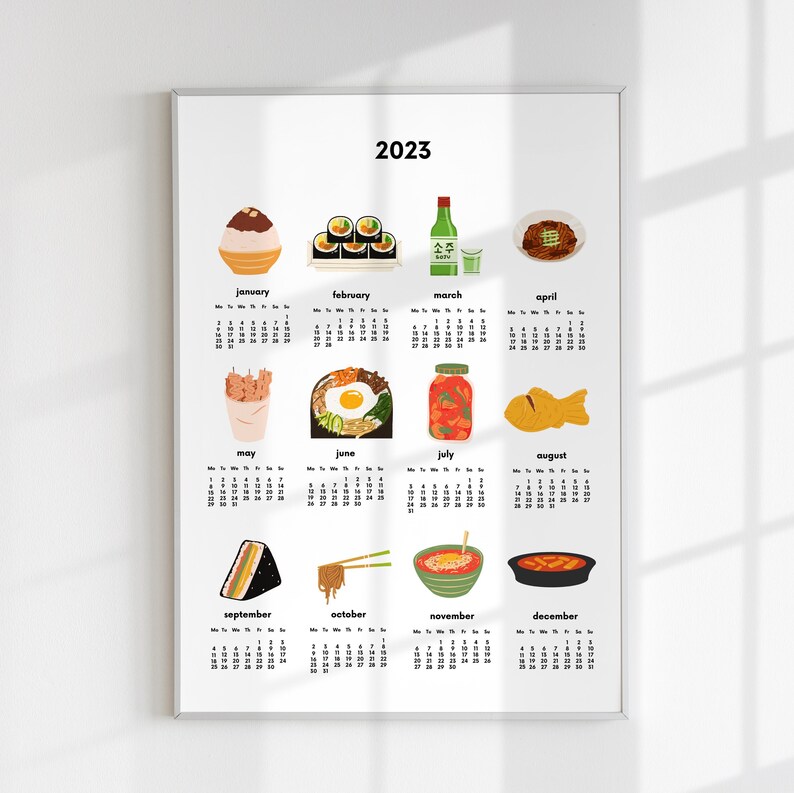 2023 Korean Calendar Digital Printable Kawaii Food South Korea Etsy