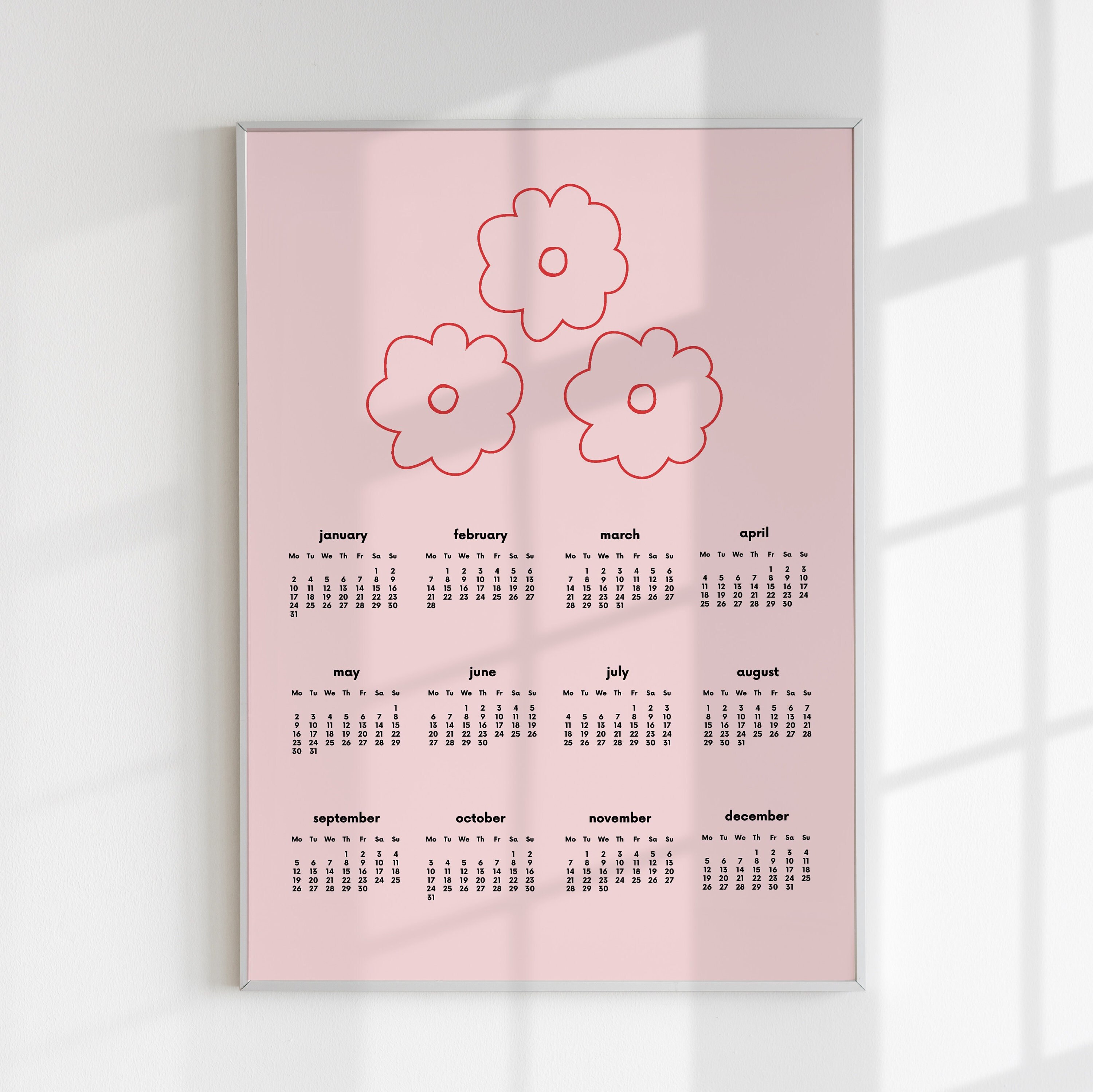 2023 Calendar Digital Pink Printable Kawaii Flower Wall Art - Etsy