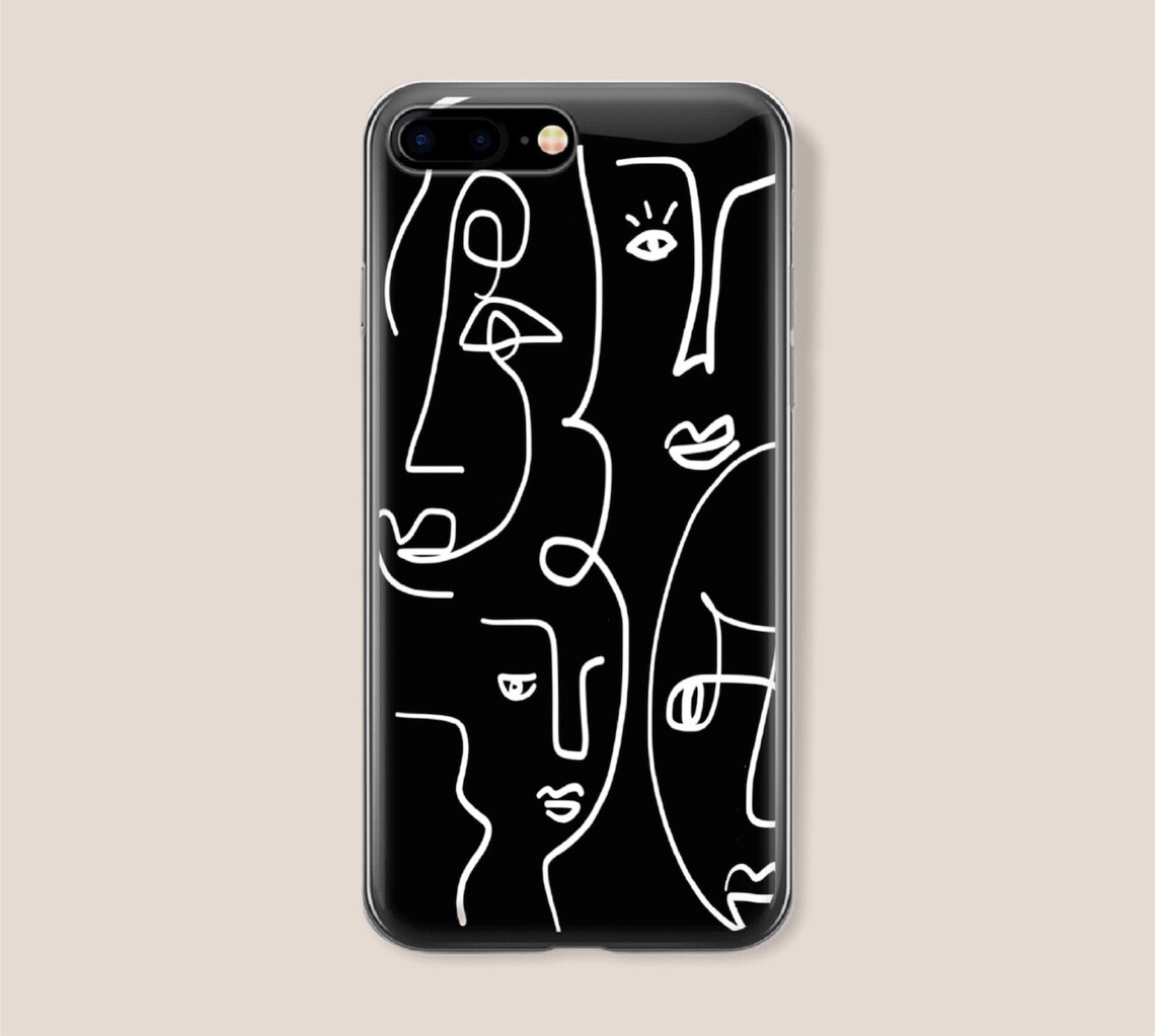 Faces Iphone Case Line Art Minimalism Abstract Drawing Etsy