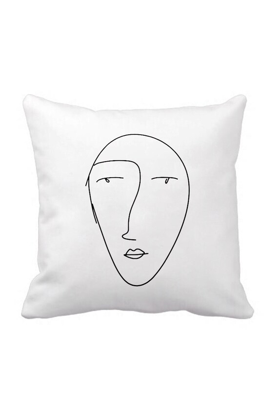 Face Pillowcase Picasso Style Sketch Line Drawing Art Pillow Etsy
