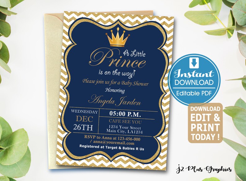 Instant Download Baby Shower Invitations Printable Prince Etsy Instant Download Baby Shower Invitations Printable Prince Etsy