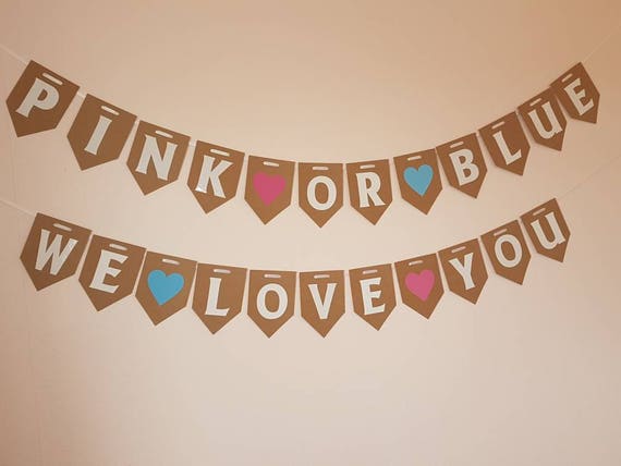 Add Name PERSONALISED Baby Shower or Gender Reveal Banner Pink Blue pack of 2