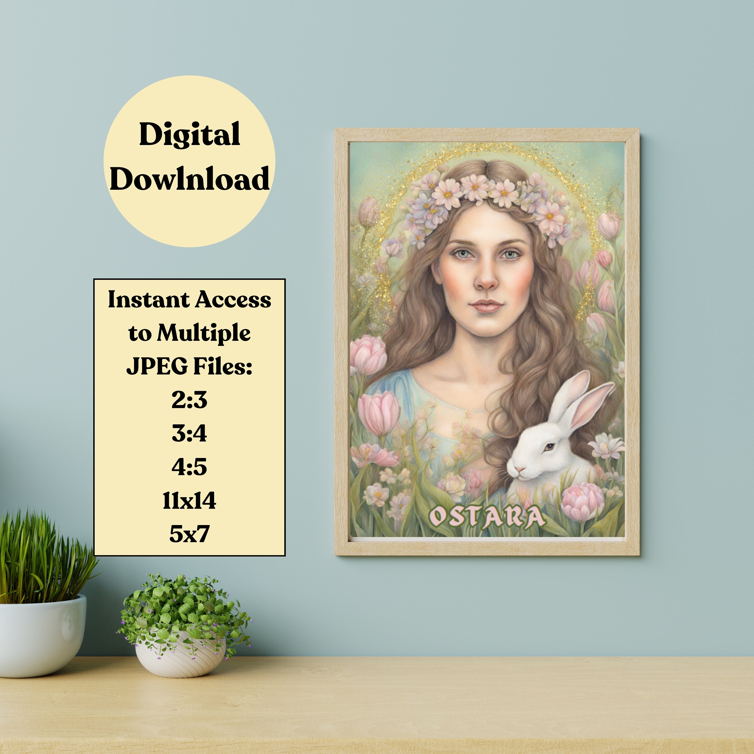 Goddess Eostre Ostara Digital Wall Art, Pagan Wall Art, Witchy Altar Art, Wheel of the Year ...