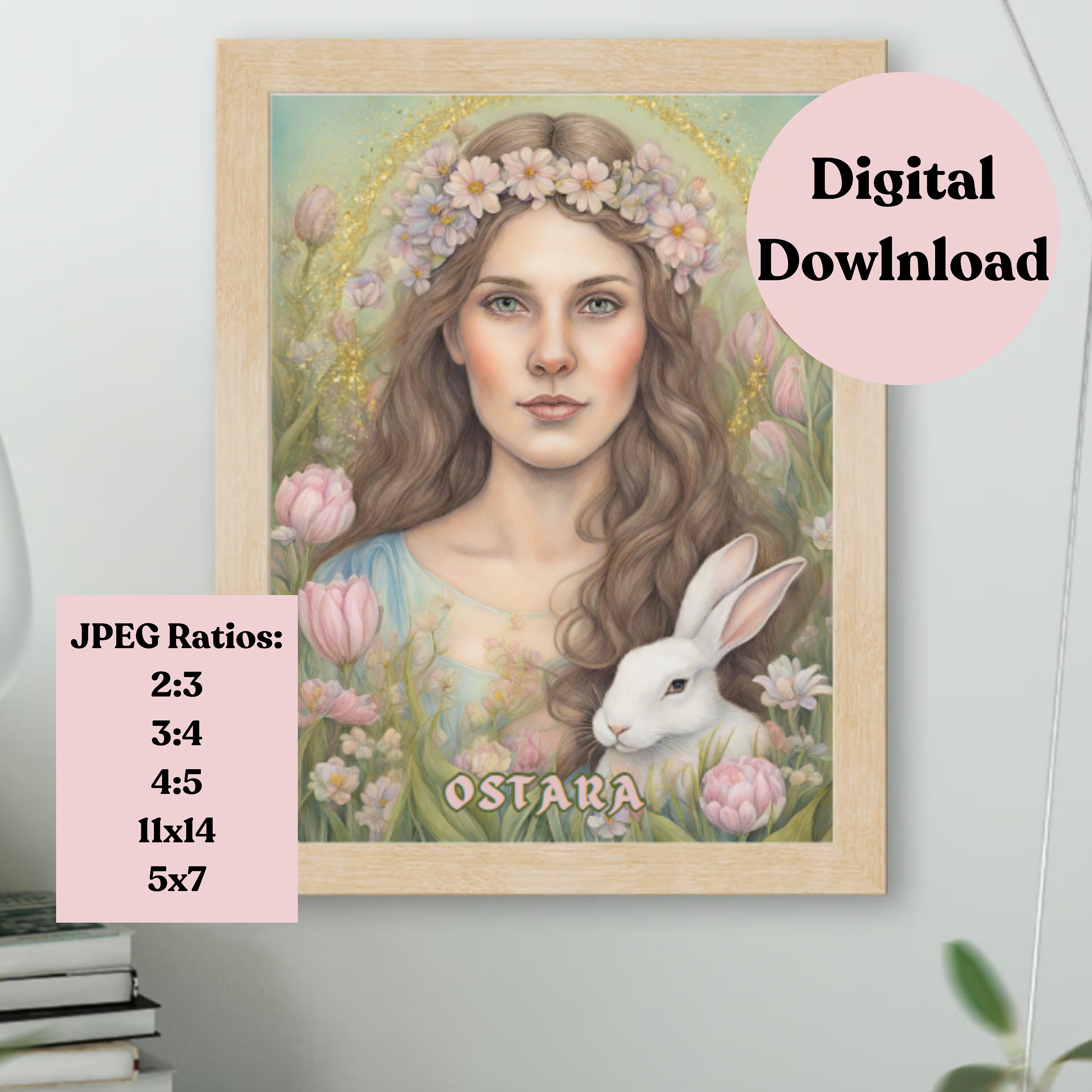 Goddess Eostre Ostara Digital Wall Art, Pagan Wall Art, Witchy Altar Art, Wheel of the Year ...