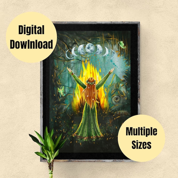 Beltane Magic Wall Art | Digital Wall Art | Magical Bonfire | Pagan | Witch | Altar Art | Wheel of the Year